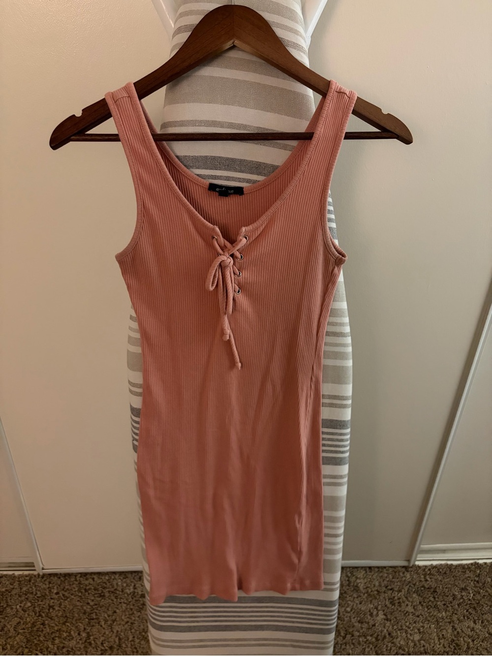 Ambiance Ribbed Lace-Up Tank Mini Dress in Dusty Pink